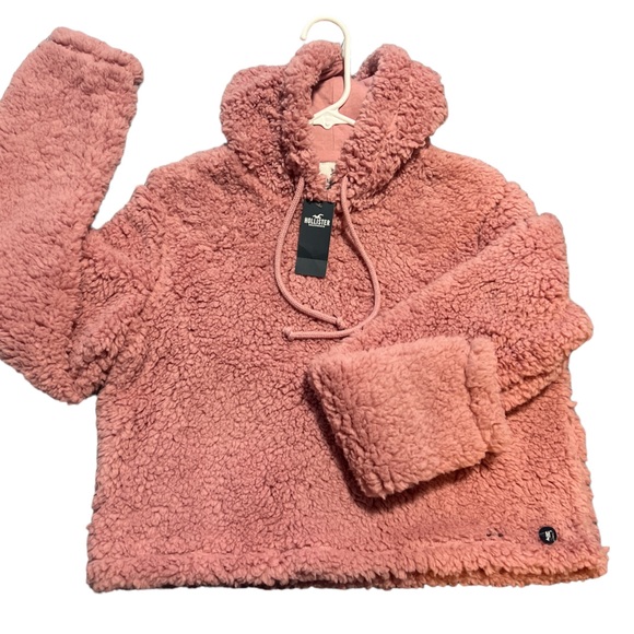 NWT Hollister Sherpa Hoodie; Med. Pink - Picture 1 of 3